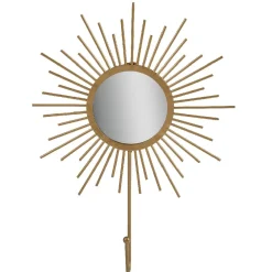 Gifi Rangement|Patère miroir forme soleil métal doré
