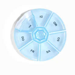 Gifi Rangement|Pilulier 1 semaine 7 compartiments rond plastique bleu Ø8,5cm