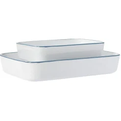 Online Gifi Plat cuisson rectangulaire blanc bordure bleue 1L et 2L x2