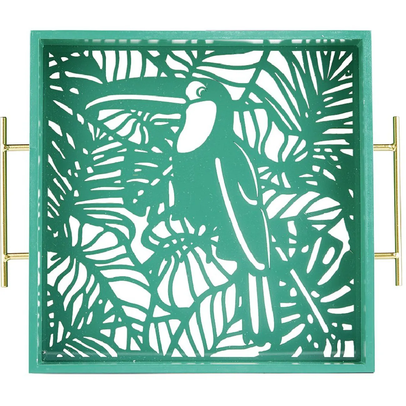 Sale Gifi Plateau avec motif tropicaux découpe et fond en verre