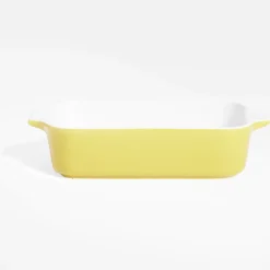 New Gifi Plat à four en grès blanc et jaune 24x13,6xH5,5cm