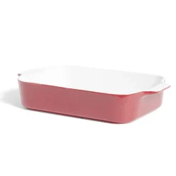 Online Gifi Plat à four en grès blanc et rouge 35,7x20xH6,7cm