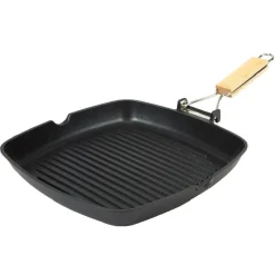 Hot Gifi Poêle grill carré manche en bois amovible tous feux