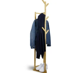 Gifi Rangement|Portant bambou avec penderie et étagères sur 2 niveaux 36x36xH168cm