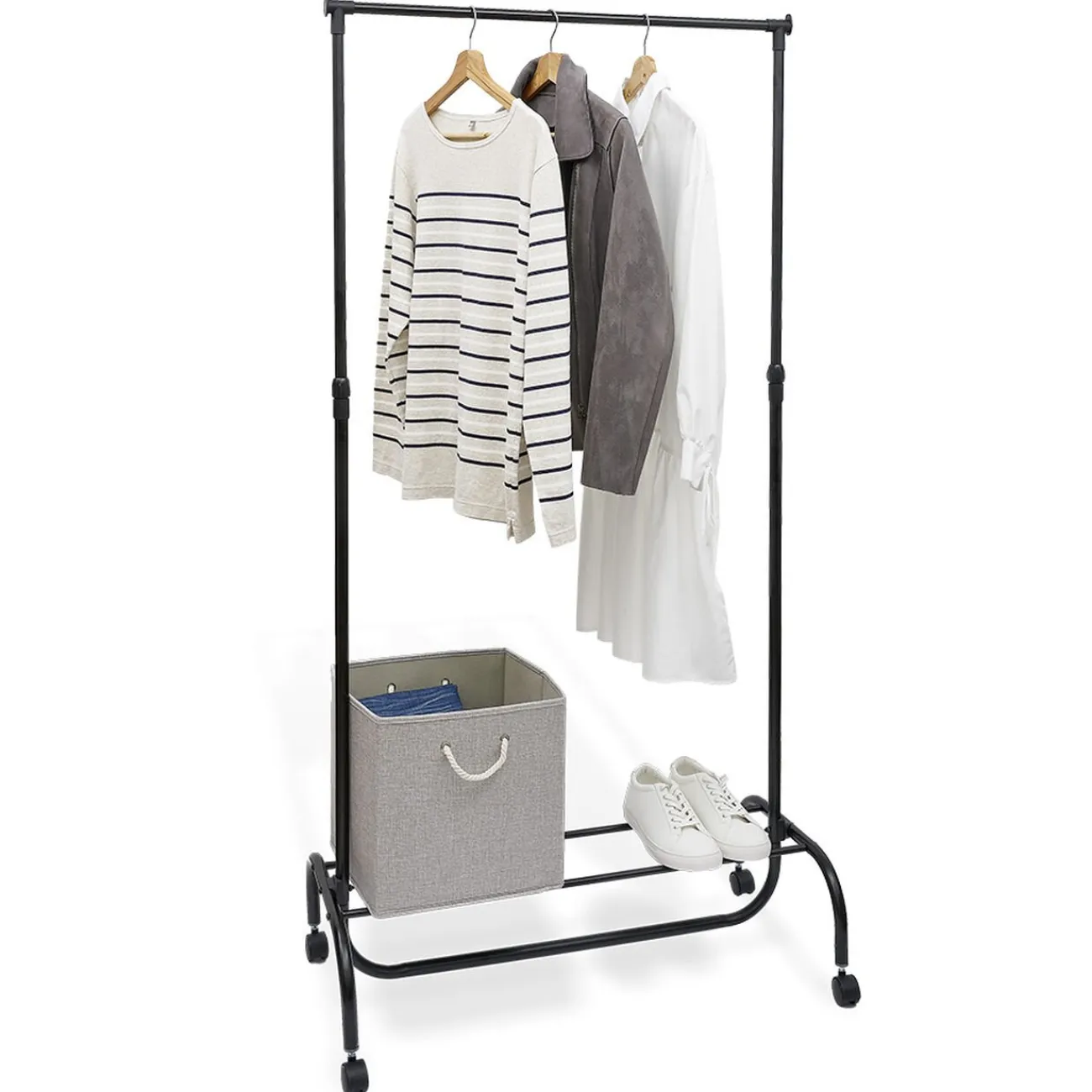 Gifi Rangement|Portant réglable en métal avec tablette de rangement noir 86x43xH110/180cm