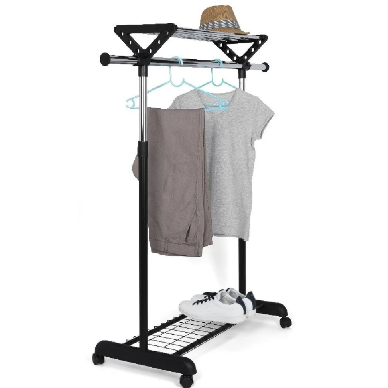 Gifi Rangement|Portant vêtements à roulettes noir et gris