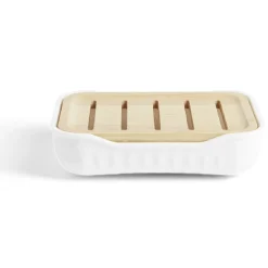 Gifi Aménagement Salle De Bain^Porte-savon salle de bain bambou et plastique blanc