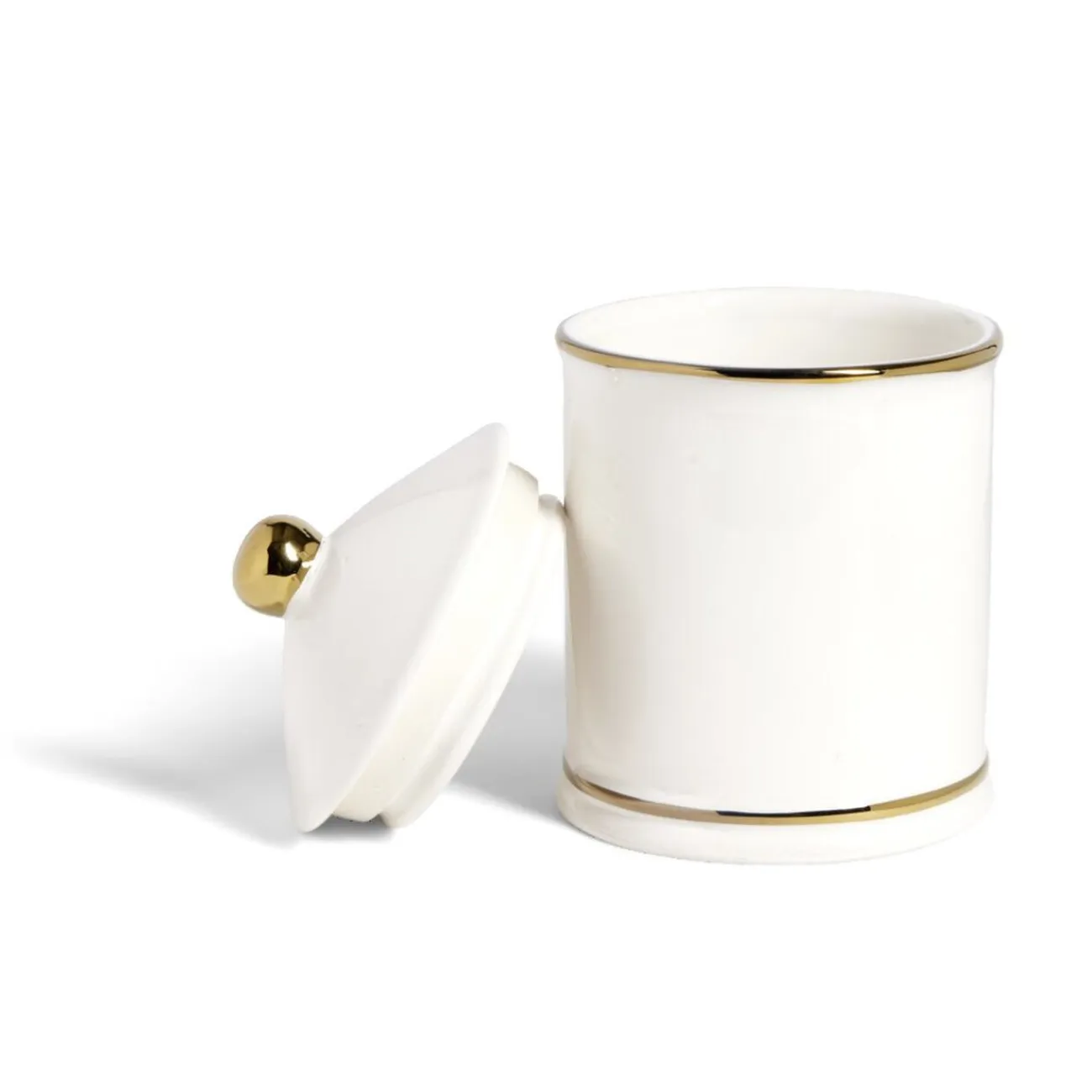 Clearance Gifi Pot céramique avec couvercle en blanc et bord doré Ø11,5xH17,5cm