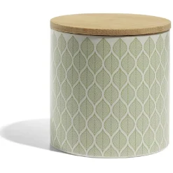 Discount Gifi Pot de conservation 500ml grès motifs arrondis couvercle bambou Ø10xH10cm