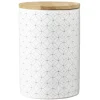 Hot Gifi Pot en céramique blanc à motif gris avec couvercle en bois H14 cm