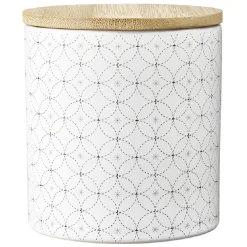 New Gifi Pot en céramique blanc à motif gris avec couvercle en bois H10,5 cm