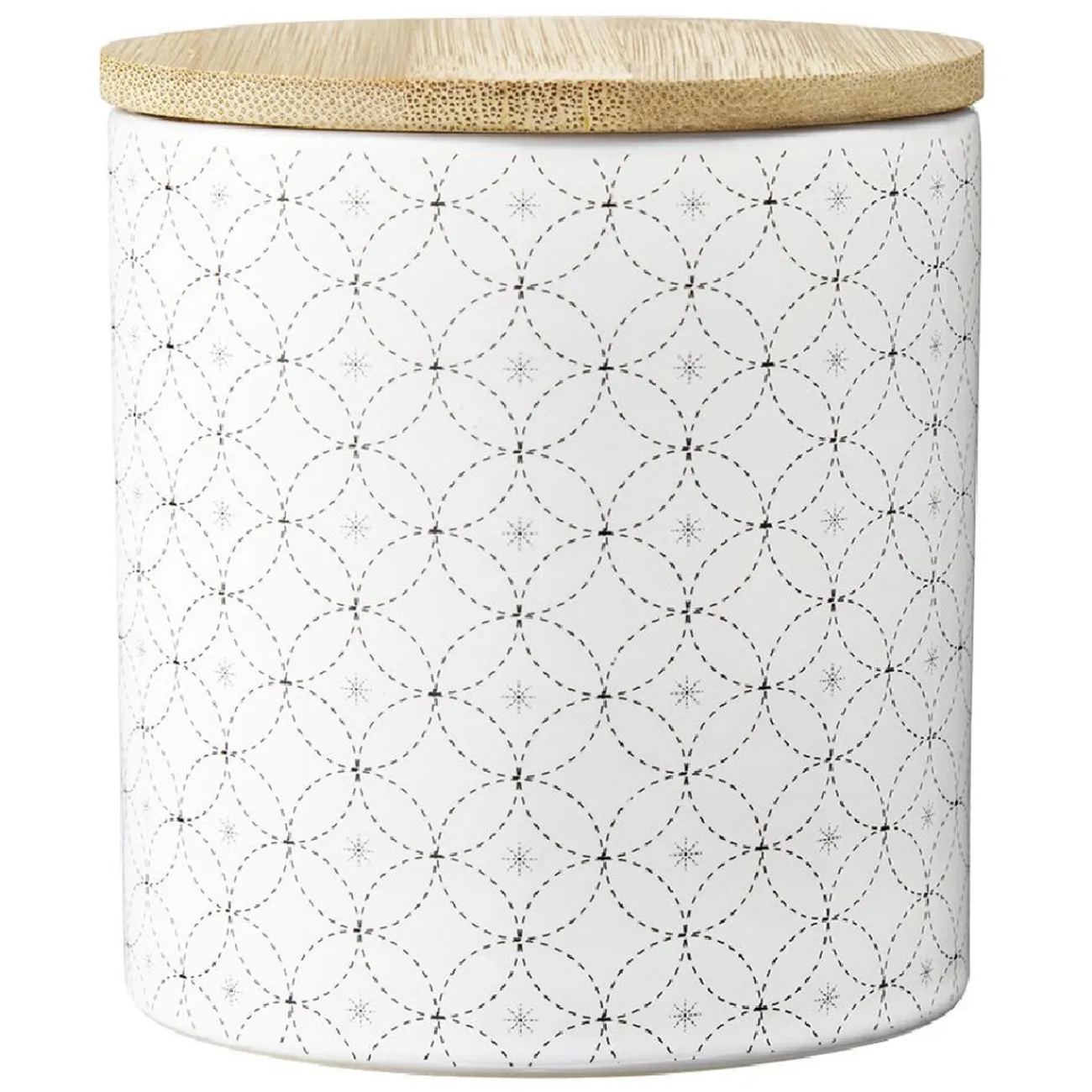 New Gifi Pot en céramique blanc à motif gris avec couvercle en bois H10,5 cm