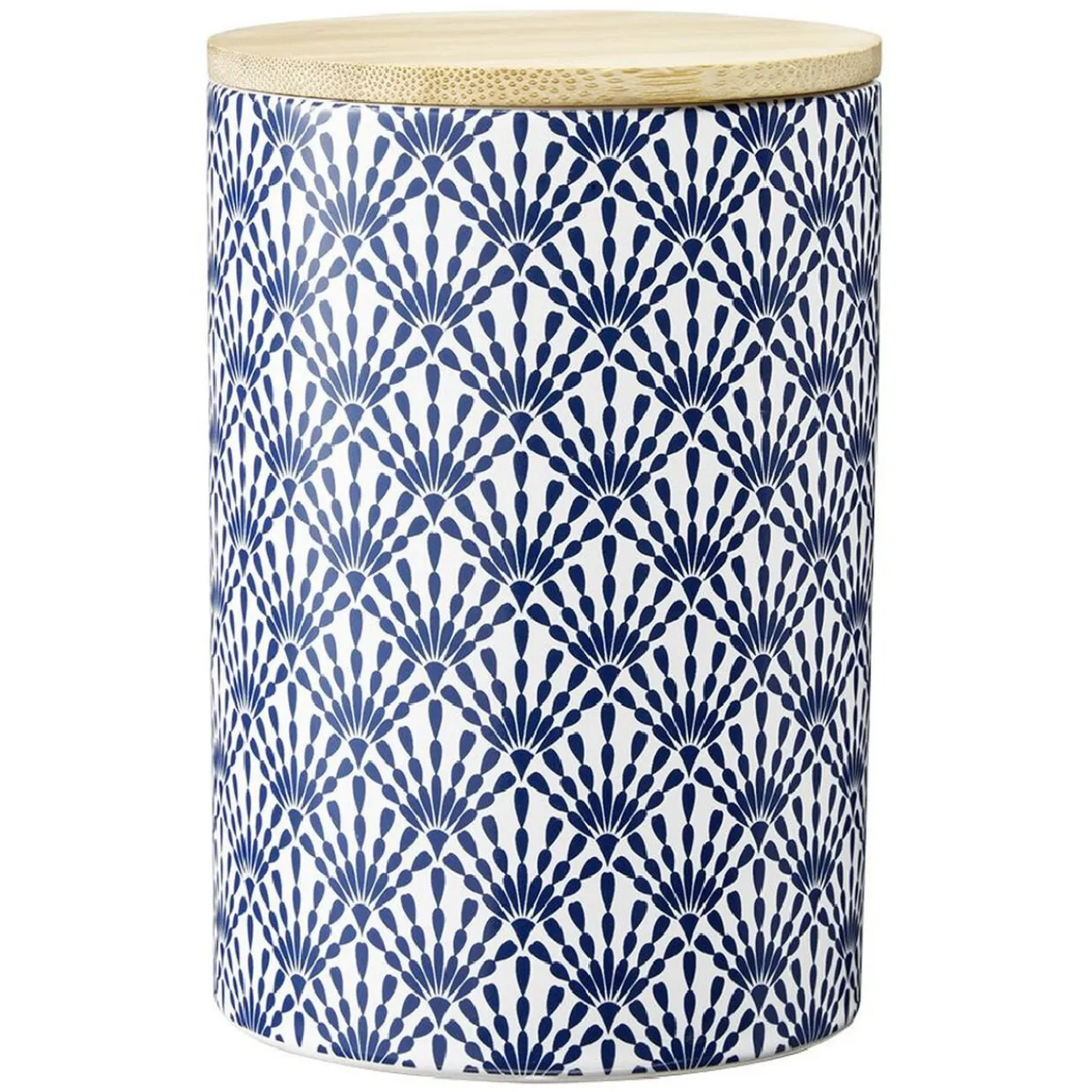 Clearance Gifi Pot en céramique à motif bleu avec couvercle en bois H14 cm