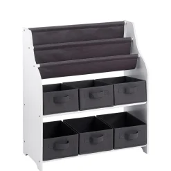 Gifi Rangement|Rangement 2en1 gris et blanc bibliothèque et panière x6