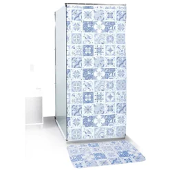 Gifi Equipement Douche^Rideau de douche 12 anneaux et tapis de bain assorti