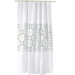 Gifi Equipement Douche^Rideau de douche blanc motif carreau de ciment gris