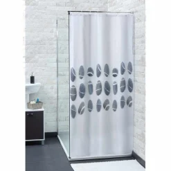 Gifi Equipement Douche^Rideau de douche blanc motif galet gris