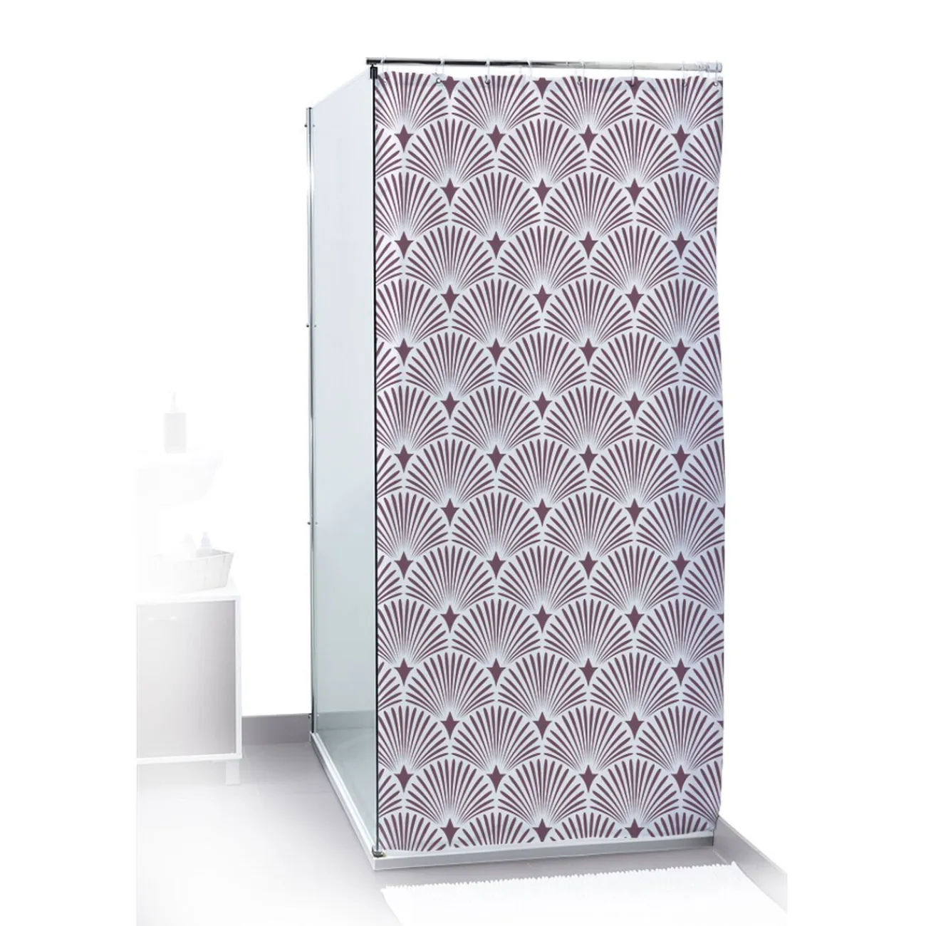 Gifi Equipement Douche^Rideau de douche motif vague japonaise blanc et marron 180x200cm