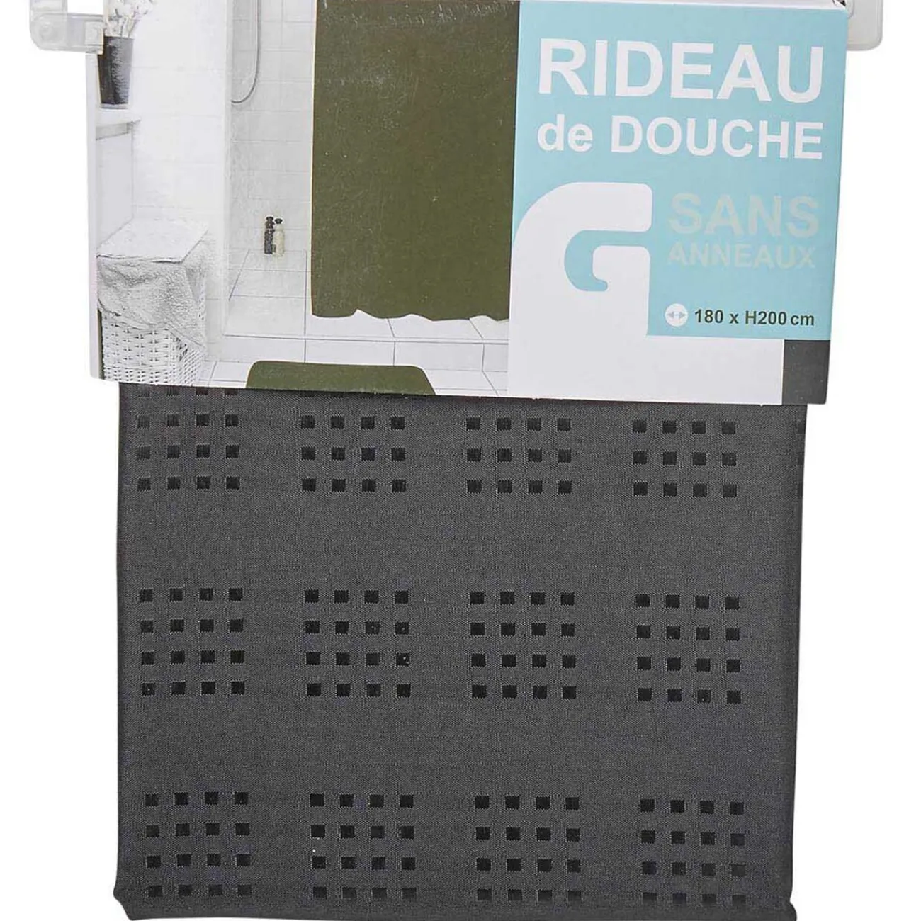Gifi Aménagement Salle De Bain^Rideau de douche noir motifs carrés sans anneaux