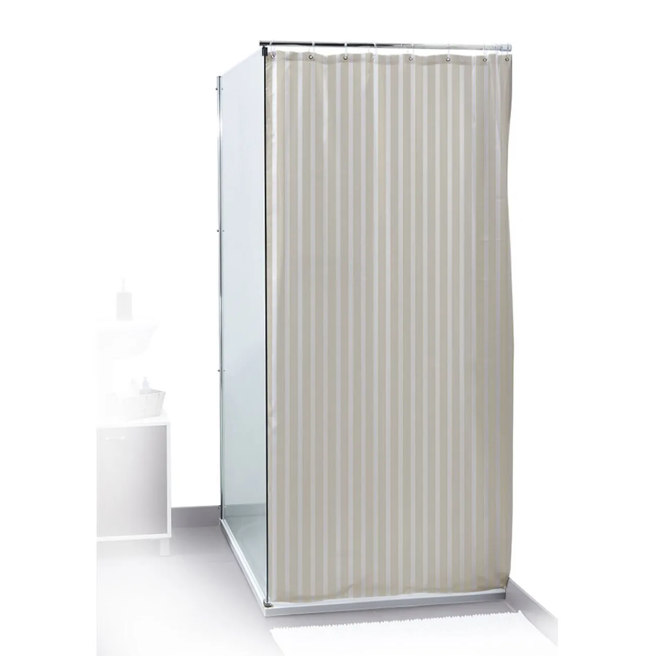 Gifi Equipement Douche^Rideau de douche rayé blanc et beige 180x200cm 100% polyester