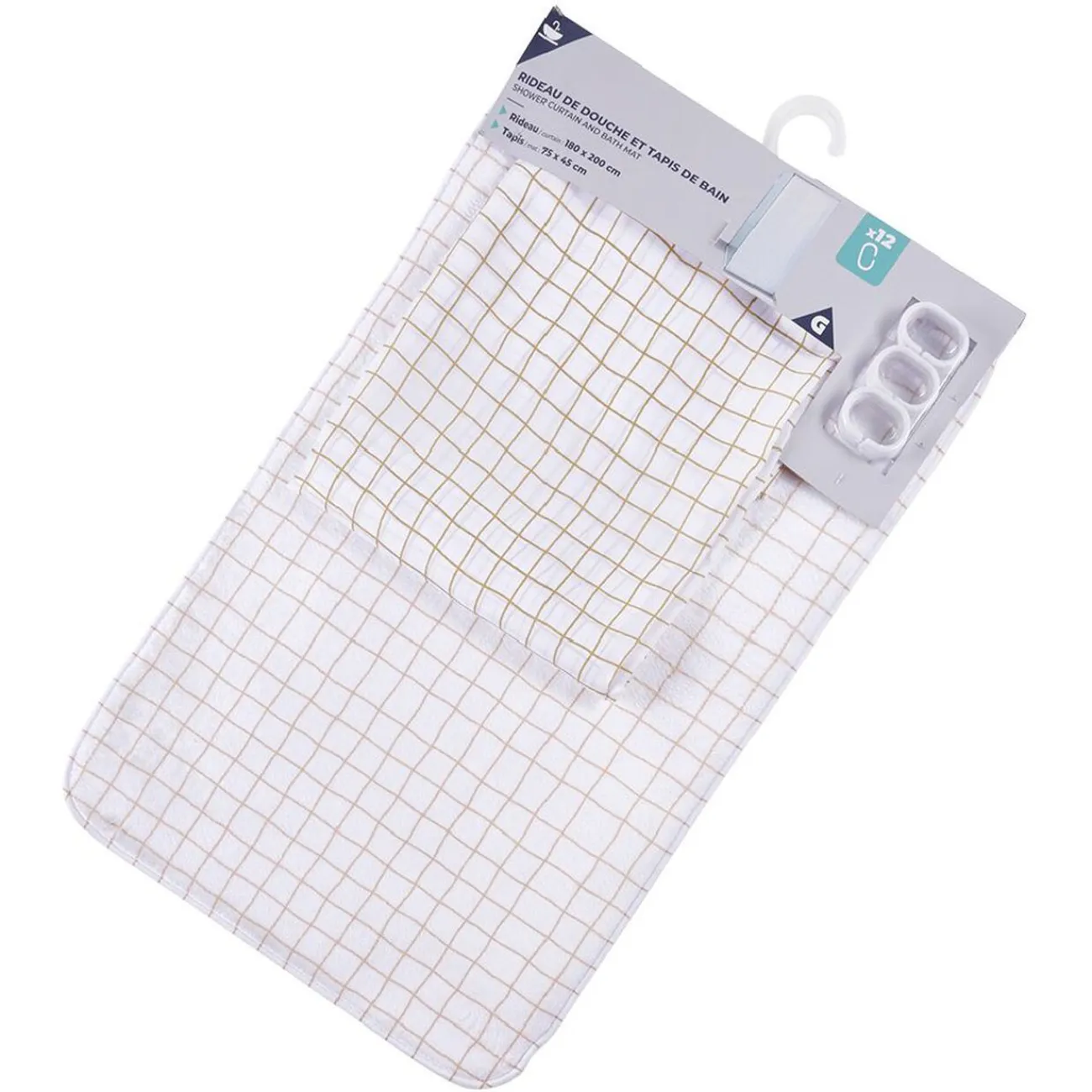 Gifi Equipement Douche^Rideau de douche 180xH200cm avec tapis de bain 75x45cm blanc