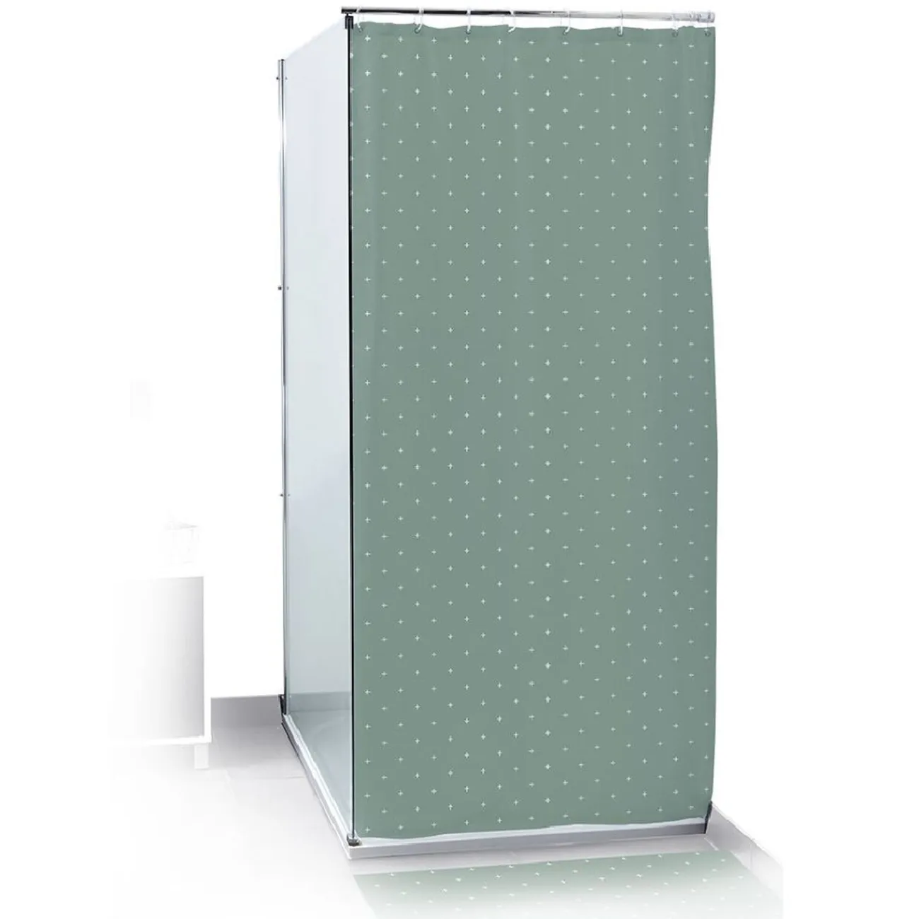 Gifi Equipement Douche^Rideau de douche 180xH200cm avec tapis de bain 75x45cm vert