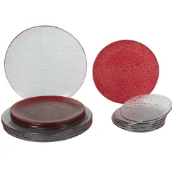 Sale Gifi Service vaisselle rond en verre rouge transparent 18 pièces