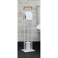 Gifi Equipement Wc^Serviteur papier WC avec brosse blanc marron