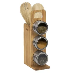 Clearance Gifi Support à épices 3 boites aimantées et 2 ustensiles en bambou et inox