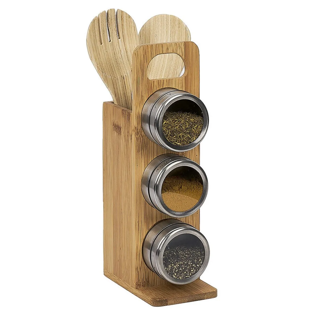 Clearance Gifi Support à épices 3 boites aimantées et 2 ustensiles en bambou et inox