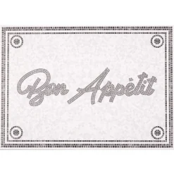 Gifi Nettoyage Et Entretien|Tapis de cuisine vinyle imprimé Bon appétit gris et blanc 70x49cm