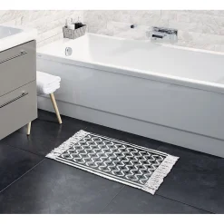 Gifi Aménagement Salle De Bain^Tapis salle de bain à franges tissage motif zig zag beige et noir