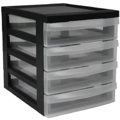 Gifi Rangement|Tour de rangement A5 noire 4 tiroirs transparent