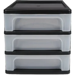 Gifi Rangement|Tour de rangement A4 noire 3 tiroirs transparent 12 L