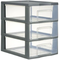 Gifi Rangement|Tour de rangement A5 3 tiroirs grise et transparente 6 L