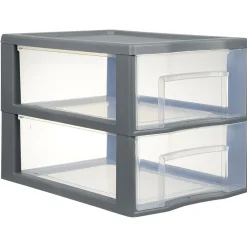 Gifi Rangement|Tour de rangement A4 2 tiroirs grise et transparente 14 L
