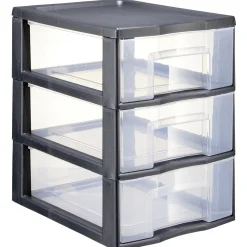 Gifi Rangement|Tour de rangement A5 3 tiroirs noir et transparent 6 L