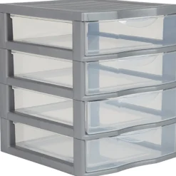 Gifi Rangement|Tour de rangement plastique 4 tiroirs A6 gris
