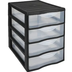 Gifi Rangement|Tour de rangement 4 tiroirs A4 noir et transparent
