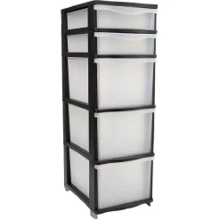 Gifi Rangement|Tour de rangement 5 tiroirs blanc transparent et noir