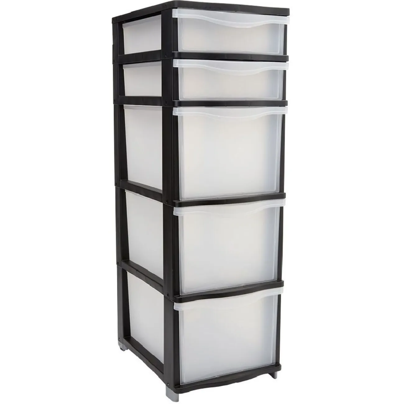 Gifi Rangement|Tour de rangement 5 tiroirs blanc transparent et noir