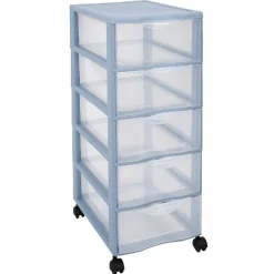 Gifi Rangement|Tour de rangement 5 tiroirs bleu transparent