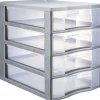 Gifi Rangement|Tour de rangement 4 tiroirs format A4 transparent et gris