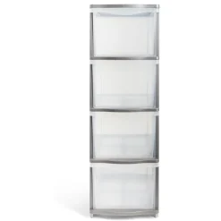 Gifi Rangement|Tour de rangement 4 tiroirs plastique gris 37x27xH82,7cm