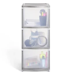 Gifi Rangement|Tour de rangement 3 tiroirs plastique gris 37x27xH63cm