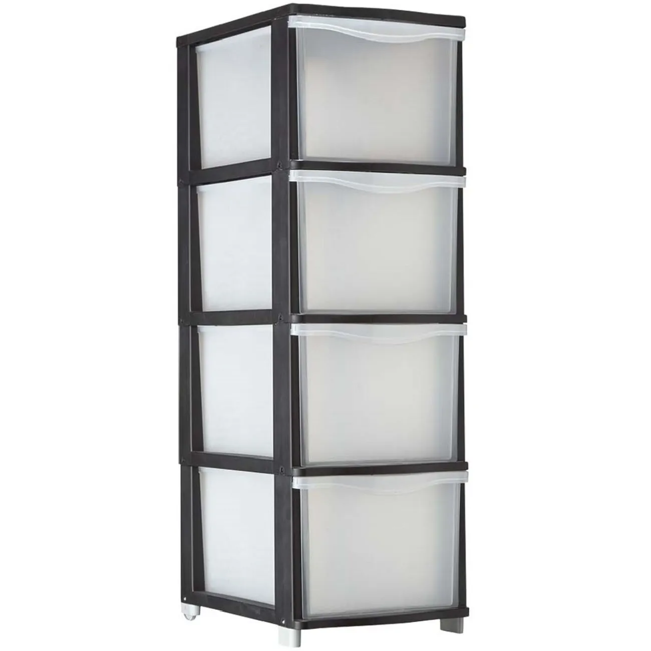Gifi Rangement|Tour de rangement transparente et noire 4 tiroirs 13,5L
